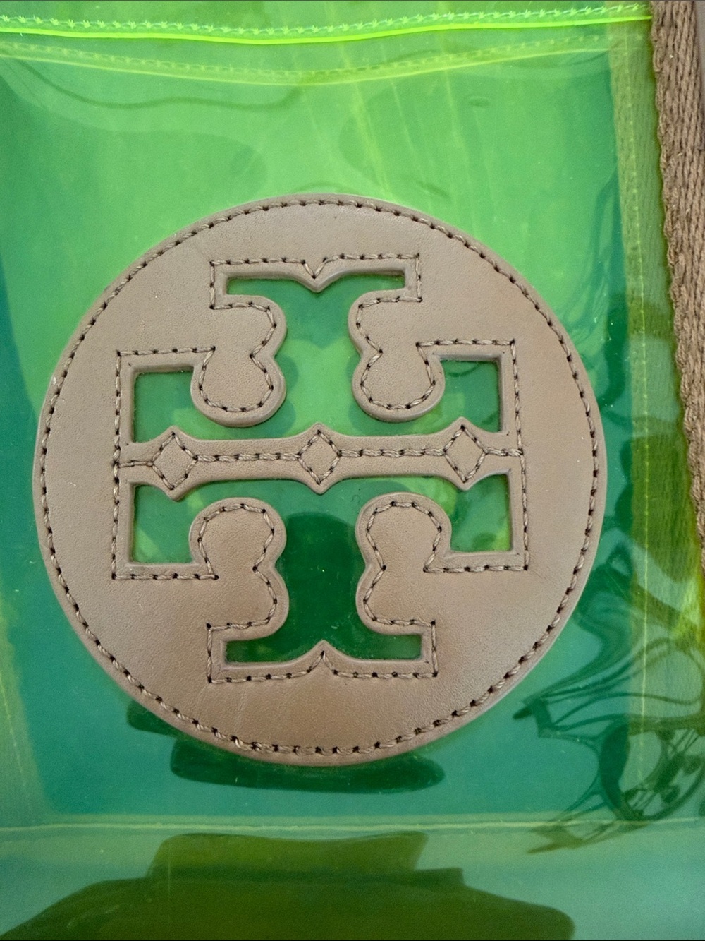Tory Burch Neon Yellow Clear Tote with Tan Trim - Picture 3 of 11